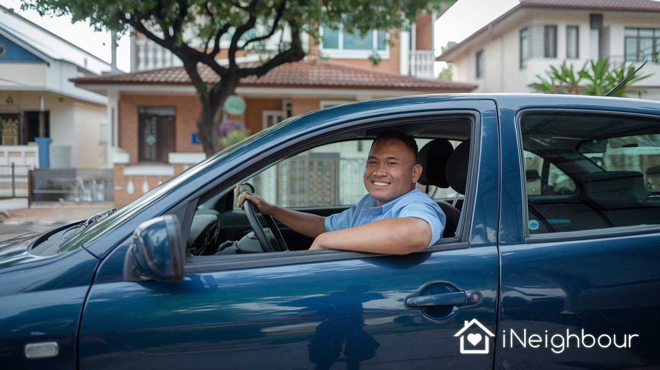 A smiling visitor sitting in his car outside a gated residential community, showcasing the efficiency of OCR in Visitor Management.